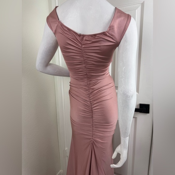 Blue. S Nude Pink Off Shoulder Ruched Jersey Slit Mermaid Dress Size M #137 - Picture 6 of 15